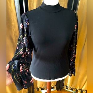 Catherine Malandrino Solid Black & Floral Sleeves